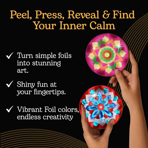 Unwynd Foil/Paint by Number Mandala Art & Craft Kit,Fun Adults, Women,Teens | 8 thick coasters, 80 foil sheets, fixative, sticker poke diy hobbies for kids, girls, ages 9-12, ladies, gifts for seniors