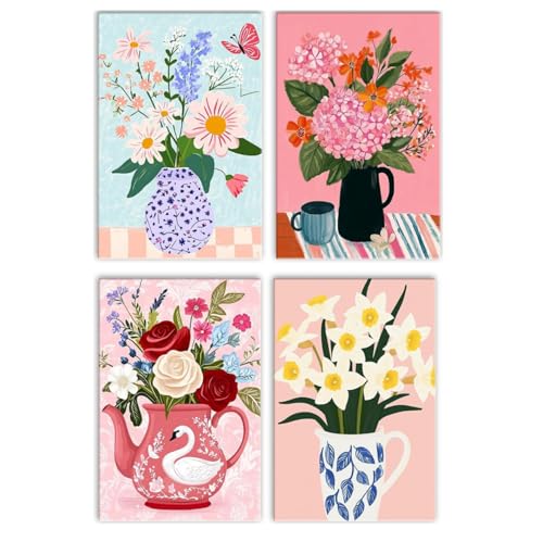 4 PC Flower Vase Diamond Art Kits for Adults, Diamond Painting Kit Adults for Beginners, Round 5D DIY Dimond art,Full Drill Painting Kit Art and Crafts for Adults Home Wall Decor【11.8x15.7inch】 - color: JW-105