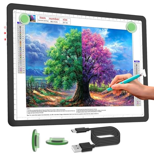 Phylosal Rechargeable A4 LED Light Pad for Diamond Painting, Ultra-Thin Magnetic Tracing Light Box for Drawing, Diamond Art Light Board with Side Button, Super Bright Light Table for Sketching (Black) - color: Black, size: A4 without Handbag