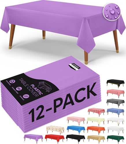Utopia Kitchen Plastic Table Cloth Disposable [Lavender, 12 Pack] | Rectangle Tablecloth Waterproof Stain Resistant Party Table Cover - color: Lavender, size: 54X108 Inch - 12PC