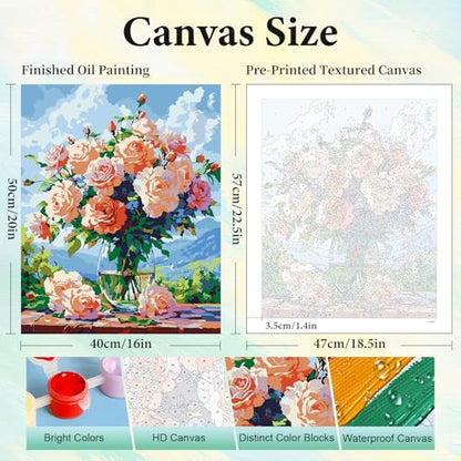 Cytheron Paint by Numbers Kit for Adults, Rose DIY Painting Kit, 16x20 Inch - color: CYOP1P07