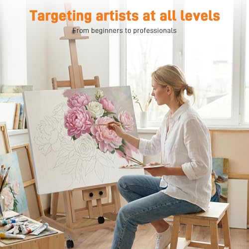 Foldable Large H-Frame Easel, Multi-Functional Adjustable Artist Easel, Large Easel for Painting, Adjustable in Angle and Height, Capable of Accommodating Two Canvases and Sketches, Home Art Creation