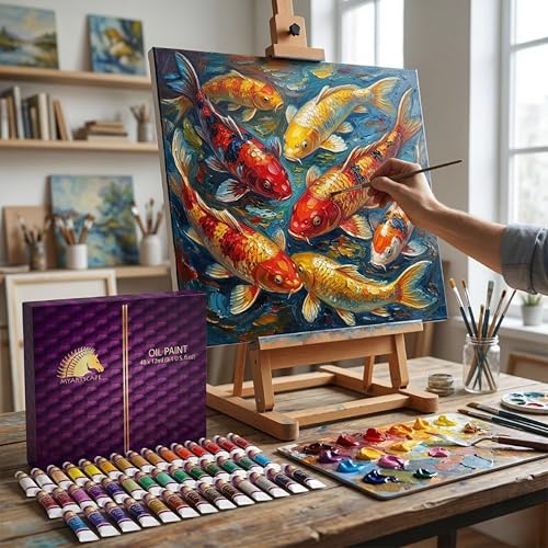 MyArtscape Oil Paint Set - 48 x 12ml Artist Oil Paint Tubes | Rich pigment oil paint set with smooth blending glossy finish and excellent coverage for canvas painting
