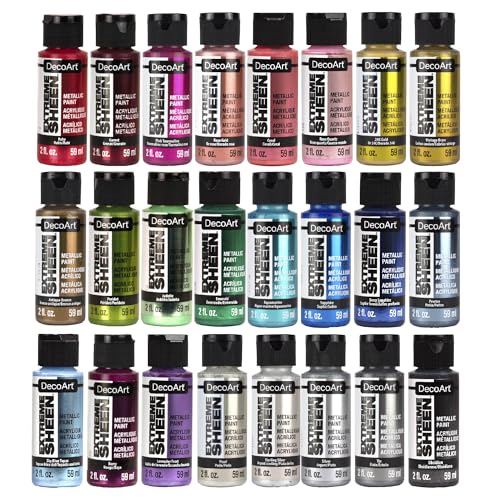 DecoArt Extreme Sheen Metallic Acrylic Paint Set – Metallic Colors Set of 24 Bottles (2 fl oz) – Premium Art and Craft Metallic Paints - color: Multi - Extreme Sheen Starter Kit