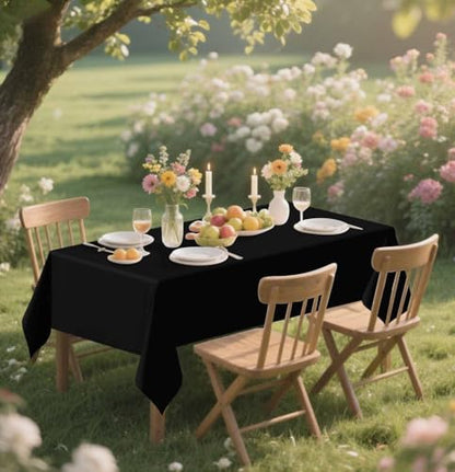 HEIPINIUYE 2 Pack Black Tablecloth Disposable 54 x 108 Inch Black Plastic Table Cloth Disposable Waterproof Rectangle Table Cover for Party Birthday Camping Picnic Tablecloths - color: Black Rectangle Tablecloth, size: 2 Pack