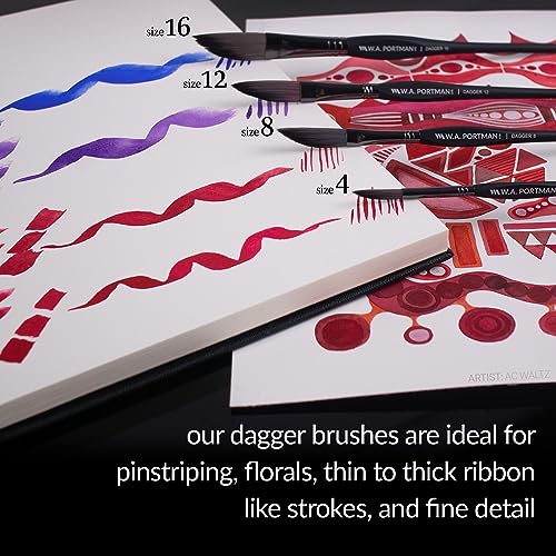 WA Portman Dagger Watercolor Paint Brush 4pc Set, Triangular Grip Brushes - color: Dagger