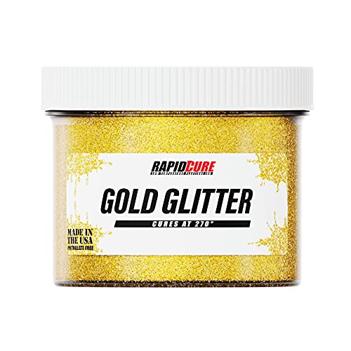 Rapid Cure® Gold Glitter Plastisol Ink - Screen Printing Ink, Gal. | Cures At 270°F Vs. Standard 320°F - Bold Opaque Color, Non-Phthalate, CPSIA Safe, USA Made - Gold Glitter