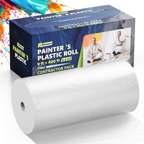 9' x 400' Clear Painters Plastic Sheeting Roll with Dispenser Box