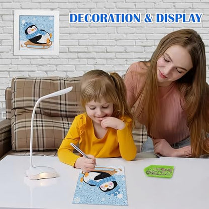 Leixonl Diamond Art Kits for Kids with Framed (7 in) Cartoon Animals DIY Gem Art Painting - Arts & Crafts Gifts for Beginners & Teens (Penguin) - color: Penguin