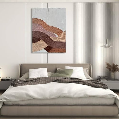 Art Hand-Painted Modern Abstract Art Brown red and White Textured Oil Painting Family Living Room Hallway Wall Art Deco 40x28 inches - color: Yi091