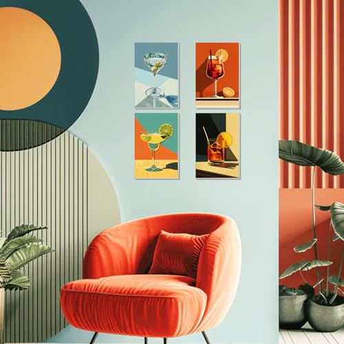 4 Pack Framed Paint by Numbers Kit for Adults Beginner Canvas Painting by Numbers for Adults Cocktail Easy Adult Paint by Number Kits with Frame Cocktails Art Watercolor Painting by Number 8x12 Inch - color: YFa0912