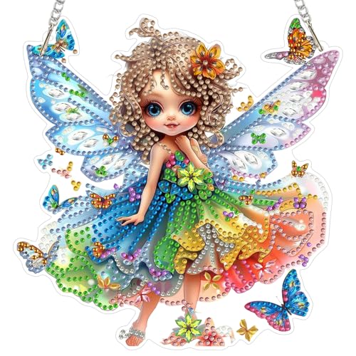 MOGTAA Fairy Diamond Art Hanging Kits for Adults, DIY Double Sided Butterfly Diamond Art Suncatchers, 5D Special Shape Diamond Painting Flowers Pendant Window Ornament Gifts for Home Decor - color: Fairy