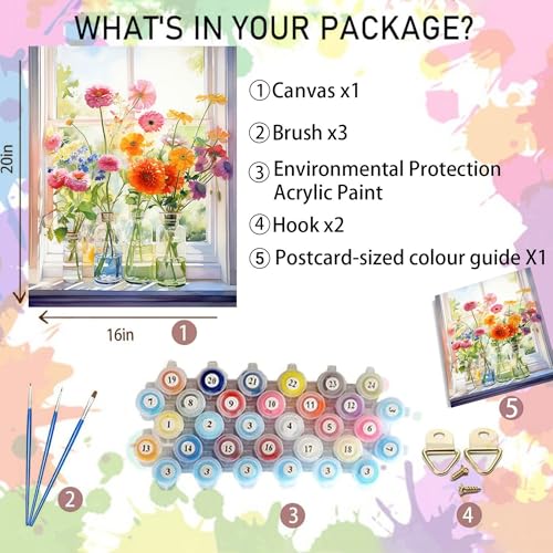 Arttoplus Flowers Paint by Numbers Kit for Adults Beginner 16x20 inch - color: MT20322-US