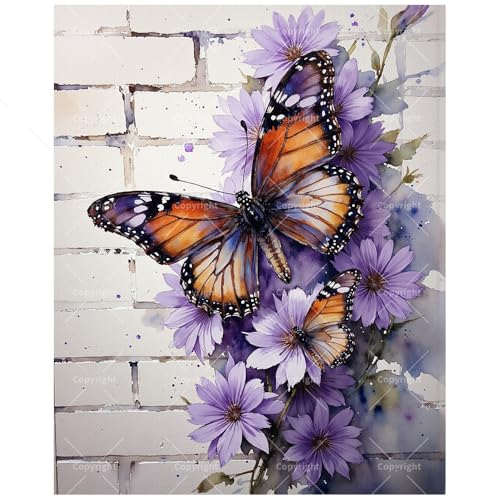 Butterfly Paint by Numbers Kit for Adults - DIY Monarch Butterflies and Purple Flowers Painting on Canvas, Acrylic Paint Set, Suitable for Beginners, Art for Home Decoration or Gifts(12X16IN Framed) - color: HSX00423, size: 12X16IN Framed