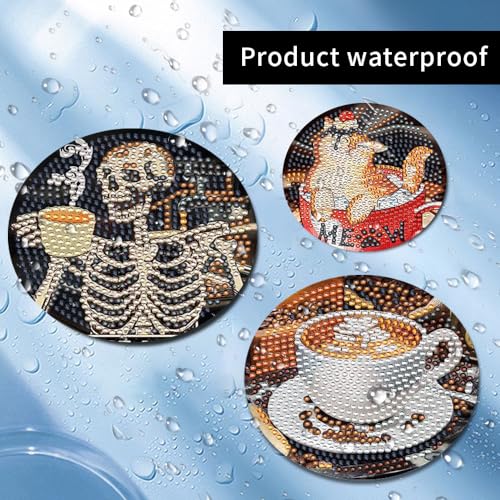 8 Pcs Diamond Art Painting Coasters with Holder, DIY Coffee Cups Animals Diamond Art Coasters for Drinks Diamond Art Painting Kits for Beginners, Diamond Kits Craft Supplies for Adults Kids - color: Coffee Cups
