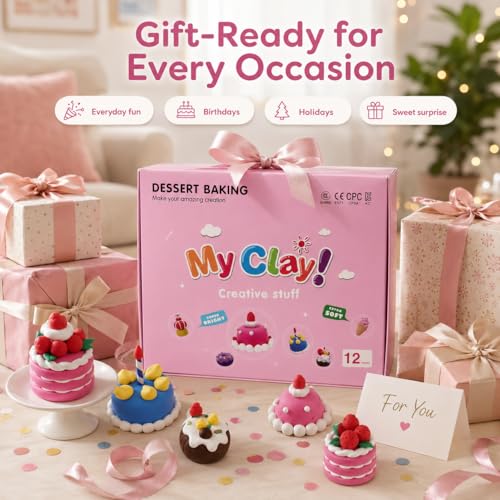 Air Dry Clay Kit for Kids, 12 Dessert Baking Modeling Clay for Kids, DIY Model Magic Clay with Tools and Tutorials, Soft&Non-Sticky, Safe&Non-Toxic Magic Clays,Creatible Art Crafts Toys Gifts - color: 12 Packs Desserts Dream Kit