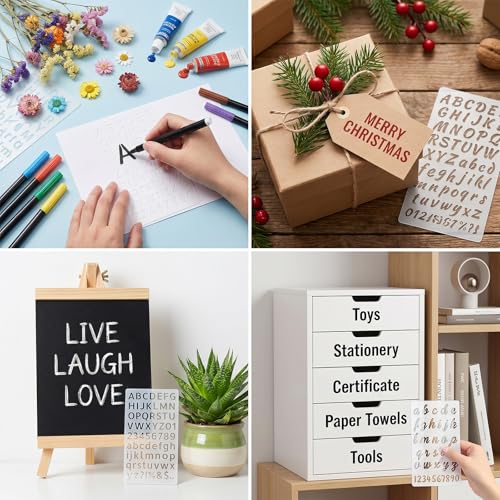 Amabro 16Pcs Letter Stencils Reusable Plastic Letter and Number Stencils