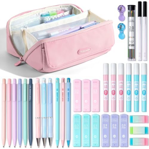 Four Candies 36PCS Mechanical Pencil Set with 624 Lead Refills (Light Pink) - color: Light Pink