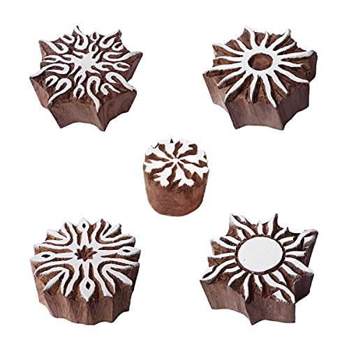 Royal Kraft Sun Wooden Printing Stamps (Set of 5) - DIY Henna Fabric Textile Paper Clay Pottery Blocks Htag2219 - color: Htag2219