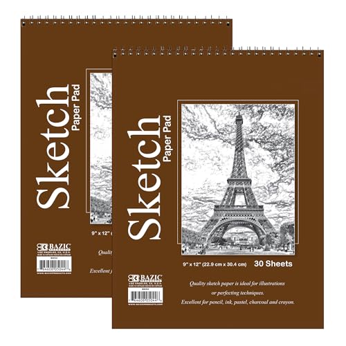 BAZIC Products Spiral Sketch Pad, Top Bound, 9 x 12 in, 30 Sheets, 2-Pack - color: 30 Sheets - 9"x12", size: 2-Pack