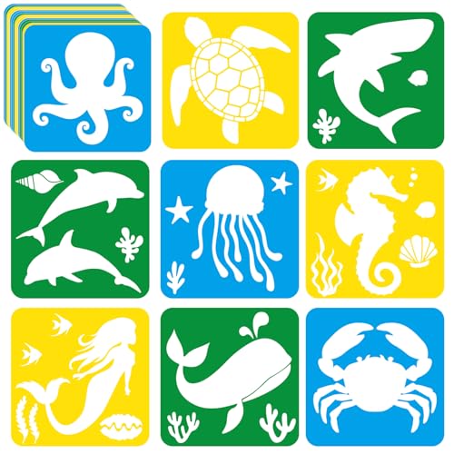 36pcs Ocean Animal Drawing Stencils for Kids 8 Inch Sidewalk Chalk Stencils Painting Large Washable Reusable Sea Animal Themed Primary Shape Template for Kids Toddlers Preschool - style: Ocean Animal