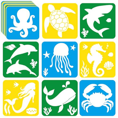 36pcs Ocean Animal Drawing Stencils for Kids 8 Inch Sidewalk Chalk Stencils Painting Large Washable Reusable Sea Animal Themed Primary Shape Template for Kids Toddlers Preschool - style: Ocean Animal