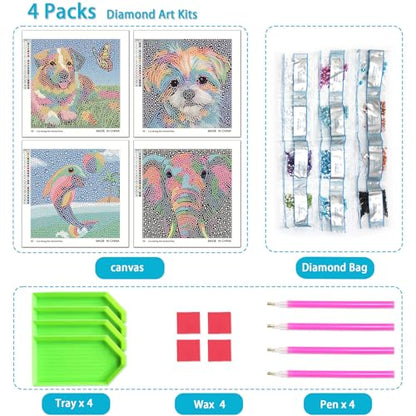 UiSdfuy Diamond Art Kits for Kids,Arts & Crafts Ages 8-12,Diamond Art for Kids,Gem Art 4 Pack Diamond Painting 6" X 6" (Dolphin) - color: Dolphin