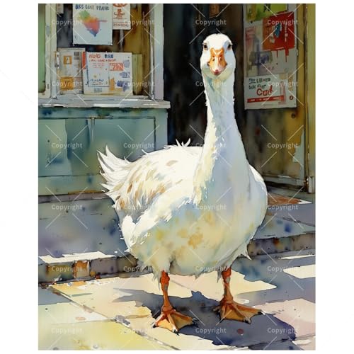 TAOPAOLAB Animal Paint by Numbers Kit for Adults - DIY White Goose in Front of the Bookstoree Painting on Canvas 16x20In, Acrylic Paint Set for Beginners, Farmhouse Art for Home Decoration or Gifts - color: FM06191, size: 40×50cm Unframed