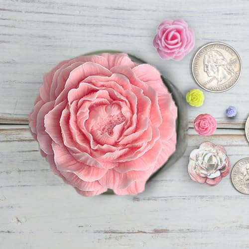 3PCS Rose Peony Flower Silicone Candle Molds 3D Rose Fondant Mold with Large-Eye Wicking Needle,Candlewick Soap Molds Epoxy Resin Casting Candle Molds Chocolate Cake Dessert Decor Art Crafts - color: Rose-Peony