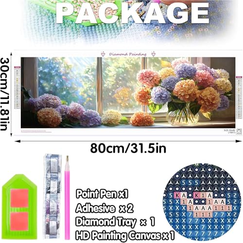 Bimkole Large Diamond Art Kits for Adults Hydrangea, Full Drill 5D DIY Rhinestone Embroidery Set Paint with Diamonds Art Flowers by Number Kits Cross Stitch Home Wall Craft Decoration 31.5x11.81 Inch - color: Big-Hydrangea