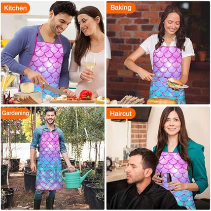 Apron with 2 Pockets,Kitchen Chef Artist Aprons for Cooking Gardening Baking Painting, Waterproof Apron 33" x 27" - color: Mermaid