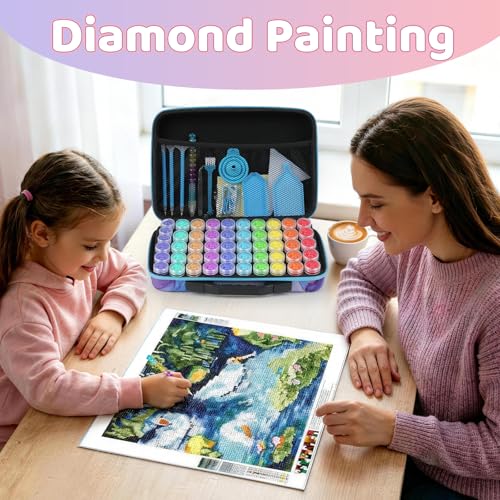 TAVOLOZZA Diamond Art Storage Case, 60 Slots Portable Diamond Painting Kits with Accessories for Craft Rhinestones & Jewelry Beads Organizer Boxes - style: Blend 60