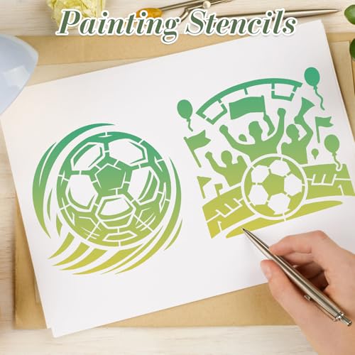 20Pcs Football World Soccer Stencils for Crafts Reusable(3.94X3.94 Inch) | DIY Art Painting Stencil Furniture Decor Kit for Wood Embroidery Wall Silk Screen Journaling - color: Football