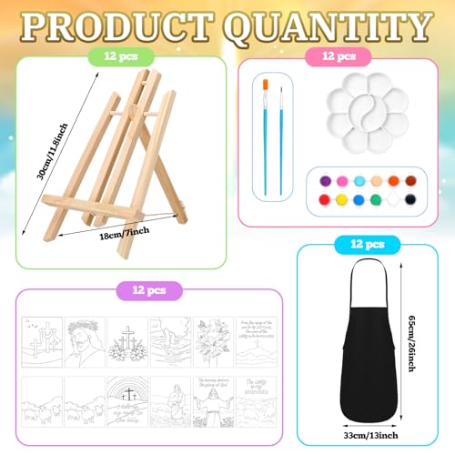 Motipuns 12 Set Jesus Pre Drawn Canvas for Paint for Adults | 8 x 10 Inch, Christian Sip and Paint Party, Cross Pre Printed Canvas with Easel Paint Brush Aprons, Religious Party Supplies - style: Jesus