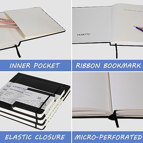 Vanrtto Hardcover Square Sketch Book, Mixed Media Sketchbook 8x8 in 2 Pack | Hardcover Square Sketchbook 120lb/200GSM Sketchbook Drawing Paper for Watercolor Mixed Media, 120 Sheets/240 Pages Sketch Pad - size: 8*8 INCH 2 PACK