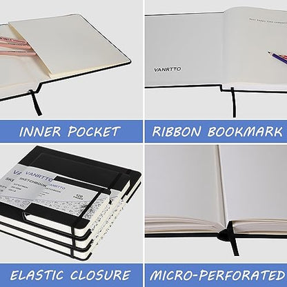 Vanrtto Square Sketch Book, Mixed Media Sketchbook 4.5x4.5 in 2 Pack | Hardcover Square Sketchbook 120lb/200GSM Sketchbook Drawing Paper for Watercolor Mixed Media, 120 Sheets/240 Pages Sketch Pad - size: 4.5*4.5 INCH 2 PACK
