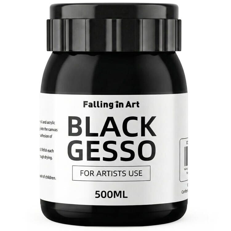 Falling in Art 16.9 Oz Black Gesso Primer for Acrylic &Oil Painting | Non-Toxic Canvas Primer Surface Prep Medium, Mixable Black Gesso Primer for Canvas, Wood, Paper, Plastic - color: Black