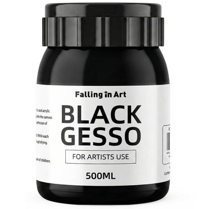 Falling in Art 16.9 Oz Black Gesso Primer for Acrylic &Oil Painting | Non-Toxic Canvas Primer Surface Prep Medium, Mixable Black Gesso Primer for Canvas, Wood, Paper, Plastic - color: Black