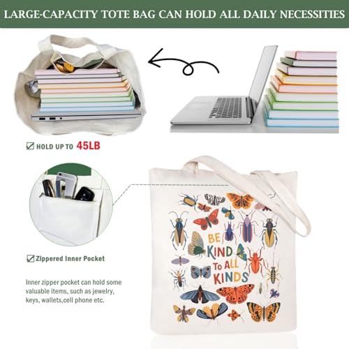 Canvas Aesthetic Tote Bag for Women with Inner Pocket Totes Shoulder Book Bag Shopping Reusable Grocery Bags - color: Be Kind to All Kinds