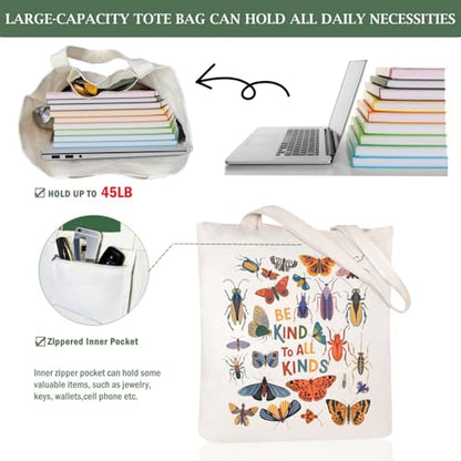 Canvas Aesthetic Tote Bag for Women with Inner Pocket Totes Shoulder Book Bag Shopping Reusable Grocery Bags - color: Be Kind to All Kinds
