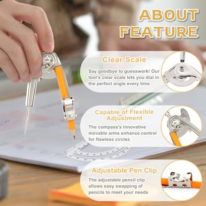 50 Pack Geometry Tool Set, Math Compass for Geometry and 6 Inch Protractor Set Include Metal Compass with Pencil and Clear Plastic Protractor for Student Classroom Office Woodworking Art Drawing - style: 50 Pack