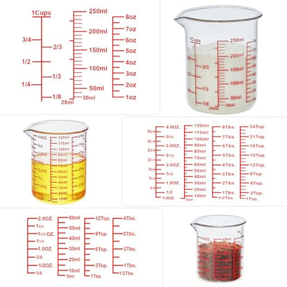 Ackers BORO3.3 Glass Measuring Cups with Spouts, 3-Piece Set, 60/120/250 ml - size: 60ml/120ml/250ml Measuring Cup Set