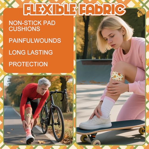 Geiserailie Large Flexible Fabric Bandages 2x4 Waterproof,Autumn | Cushioned Pad Protects Wounds and Cuts, Latex Free Bandages for Sensitive Skin, Stays Secure During Daily Activities - style: Autumn