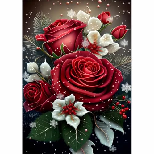 Red Rose Diamond Painting Kits for Adults Beginners - Flowers Diamond Art Kits for Adults, Full Drill DIY 5D Diamond Painting Flower Gem Art Crafts Kits for Home Wall Decor 12X16inch - color: 25-10 Rose