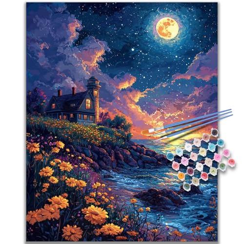 Kalonyth Landscape Paint by Numbers Kit for Adults, 16x20 inch, No Framed | Starry Night Adult Paint by Number Kits on Canvas, DIY Acrylic Painting, Stress Relief Craft Kits, Home Wall Decor Gift - color: OP-US06