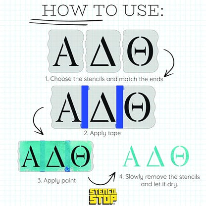 Stencil Stop Greek Letter Stencil Kit for Painting & Tracing, 14 Mil Mylar Plastic, 4 Inch Tall Letters