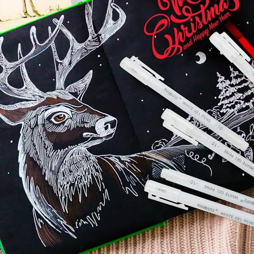 PANDAFLY White Gel Pens, 10-Pack, 1mm Fine Point Opaque Gel Ink Pens ﻿ | White Archival Ink Pens for Highlights, Black Paper Drawing, Sketching, Illustration, Card Making, Bullet Journaling - color: White