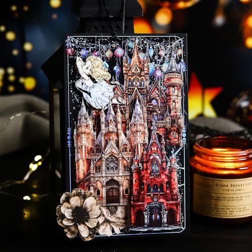 60PCS Moonlight City PET Stickers, Large Gothic Castle Stickers for Scrapbooking, DIY Crafts, Journaling, and Junk Journal Ephemera with Organizer - color: Moonlit City