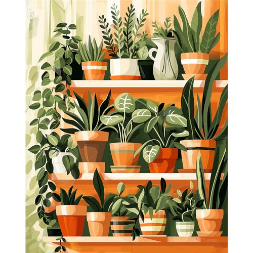 Natuyalo Paint by Numbers for Adults - DIY Adult Paint by Number Kits Painting on Canvas Green Plant Painting by Numbers for Beginners, Potted Art Craft Kits for Adults (16x20 Inch) - color: ART-07