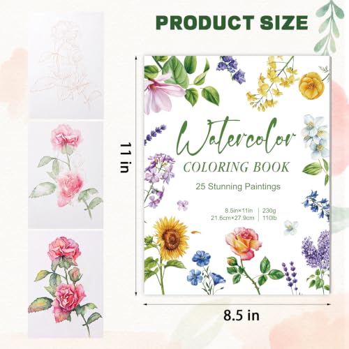 Watercolor Workbook for Adults, 25 Floral Projects, 8.5 x 11 in